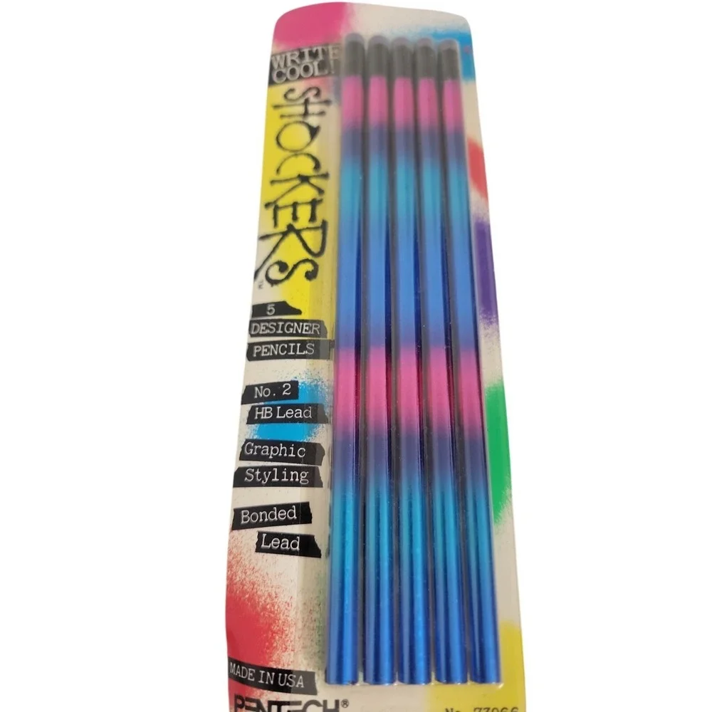 Vintage 1990 Pentech Shockers Write Cool Metallic Rainbow HB Pencils NOS USA